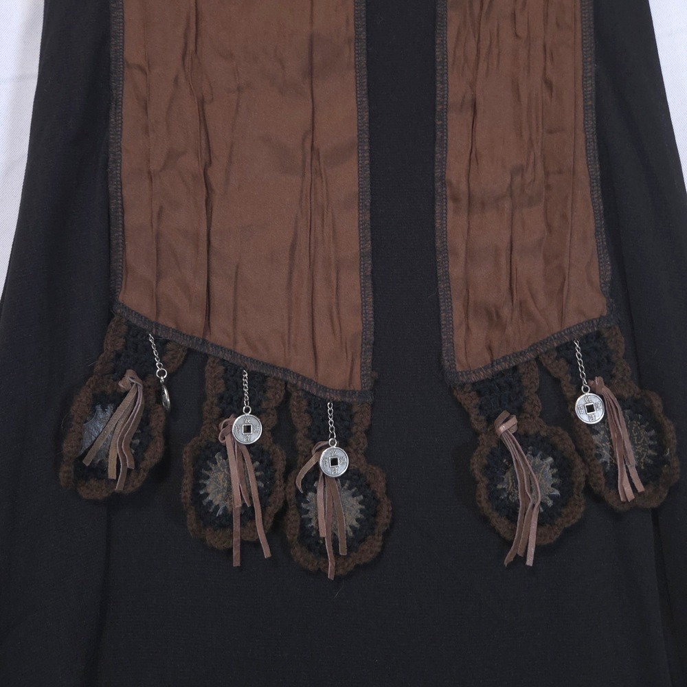 VTG Hazel Boho Mesh Maxi Skirt S Y2K Fairy Grunge Asymmetrical Coin Tassel Black - Picture 7 of 12